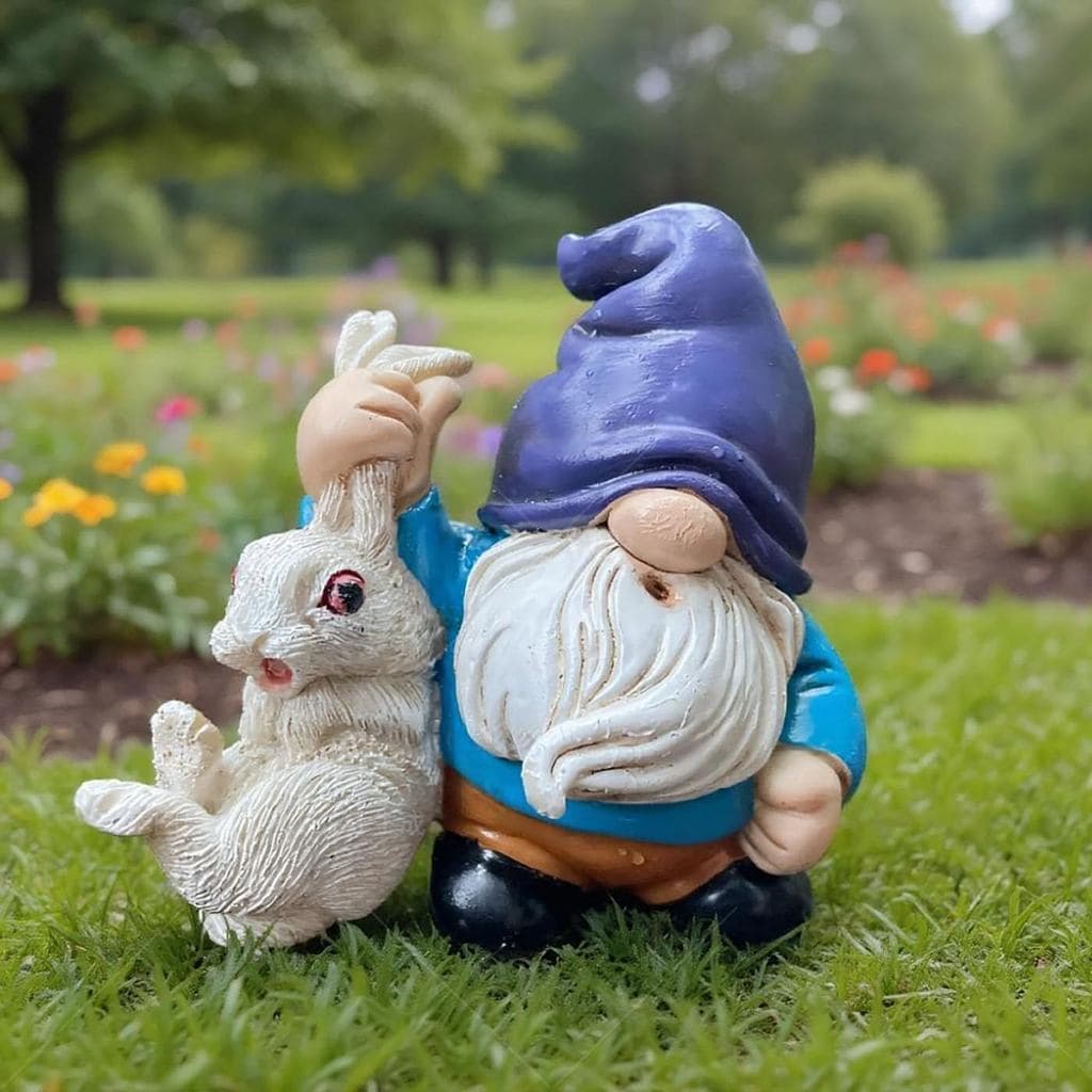 Gnomos de Jardim Engraçados com Coelho, Estátuas de Exterior, Decorações de Gnomos para Quintal, Jardim de Fadas, Figura