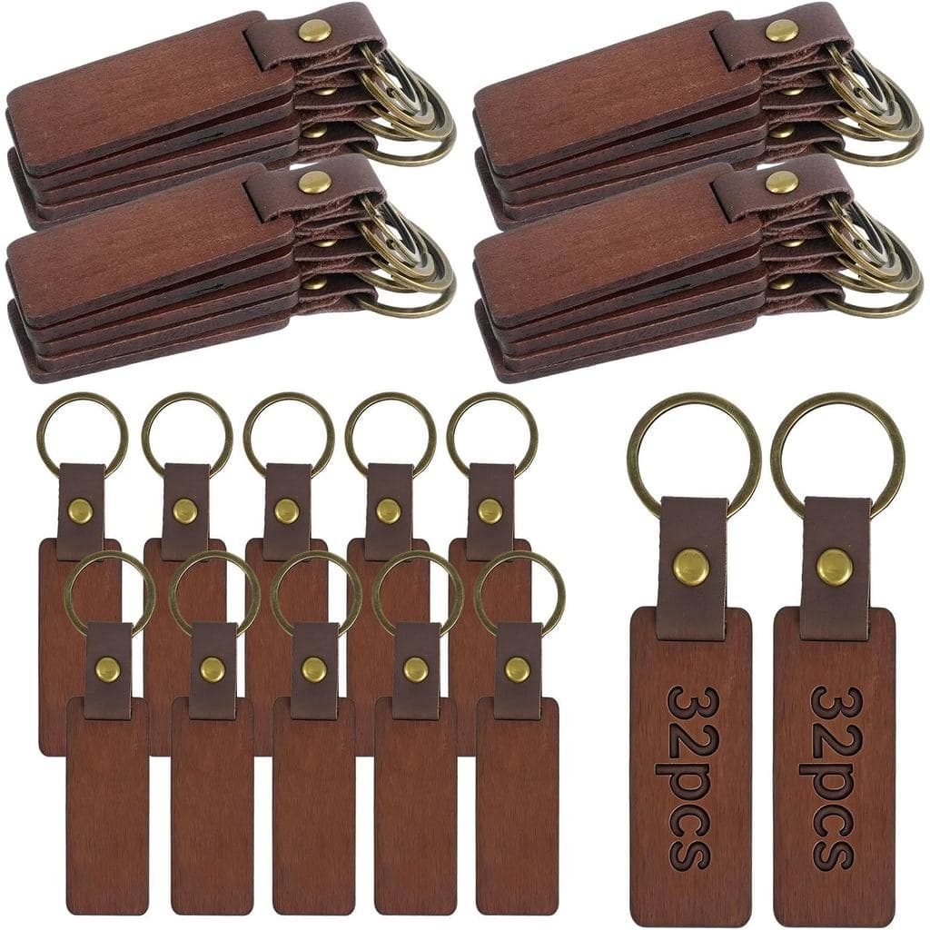 Chaveiros de madeira e couro com alça de couro e peças de madeira para chaveiros para DIY de diversas etiquetas de chave