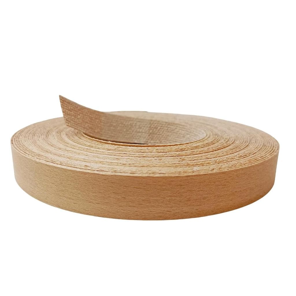 Fita de Borda de Faia 3/4" X 50' em Rolo, Tiras de Folha de Madeira Pré-Coladas para Aplicação a Quente, Rolo de Fita de