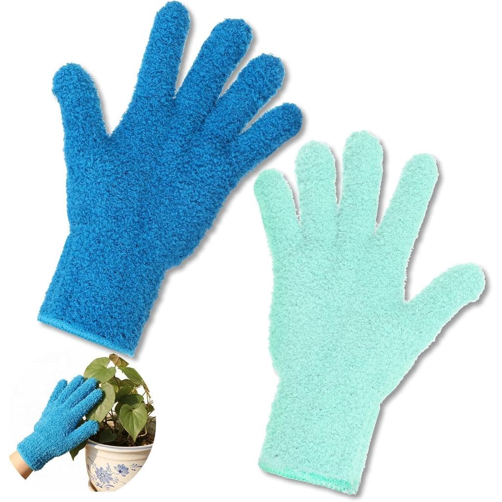 Nogeqi 2 Pares de Luvas de Microfibra para Plantas, Luvas Reutilizáveis para Limpeza de Pó, Luvas Laváveis de Microfibra