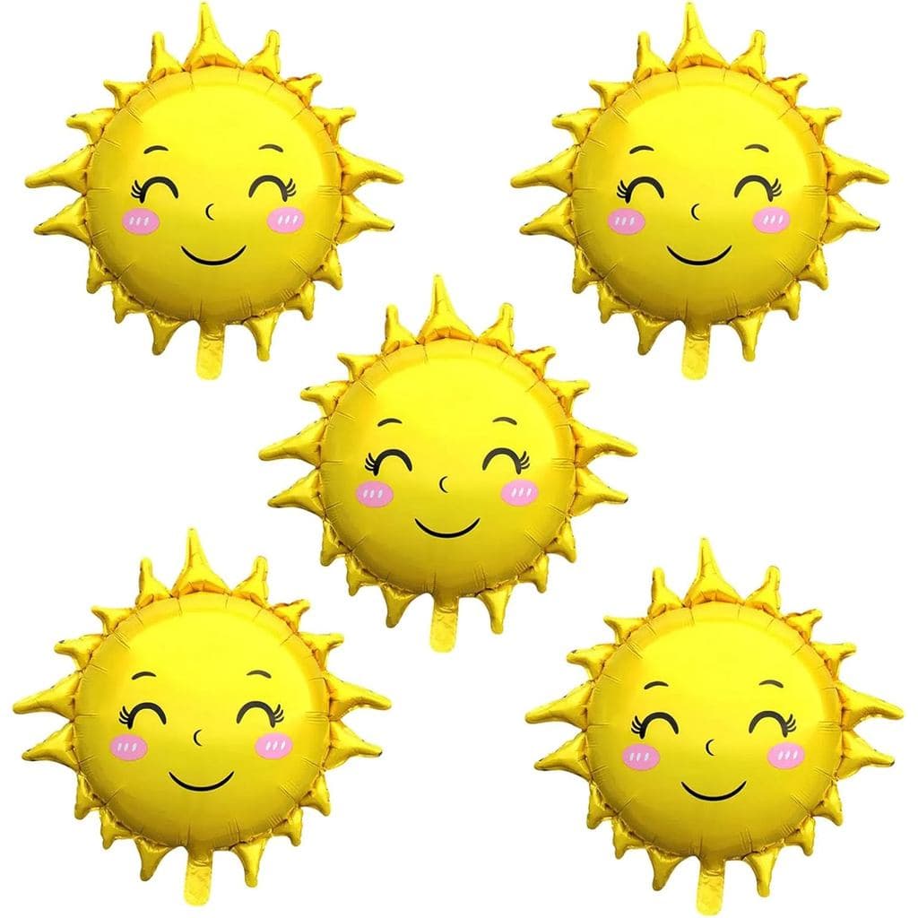 5 Balões de Folha de Alumínio em Forma de Sol de 30 Polegadas para Meninos e Meninas, Decorações de Festa de Aniversário