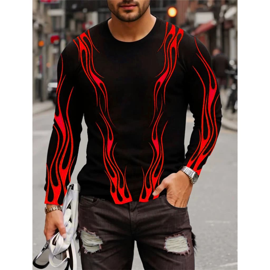 Todas As Estações Manga Longa Listrado Moda Masculina Camisetas 3D Impresso Rua Hip Hop Masculino Camiseta Plus Size O-P