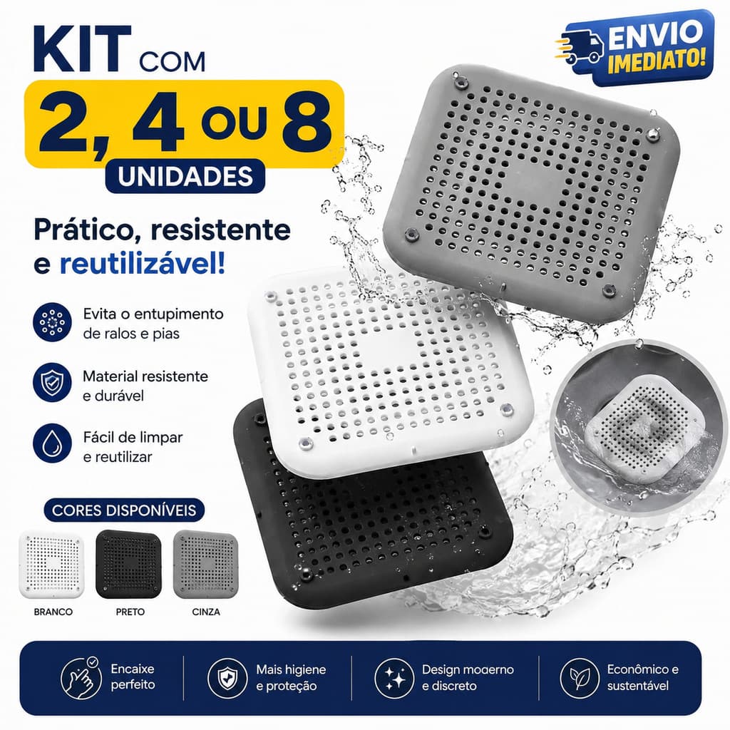Kit 2 4 ou 8 Tampa Protetor Ralo De Silicone Para Banheiro Pia Cozinha Lavanderia Cabelo Pelo Inseto