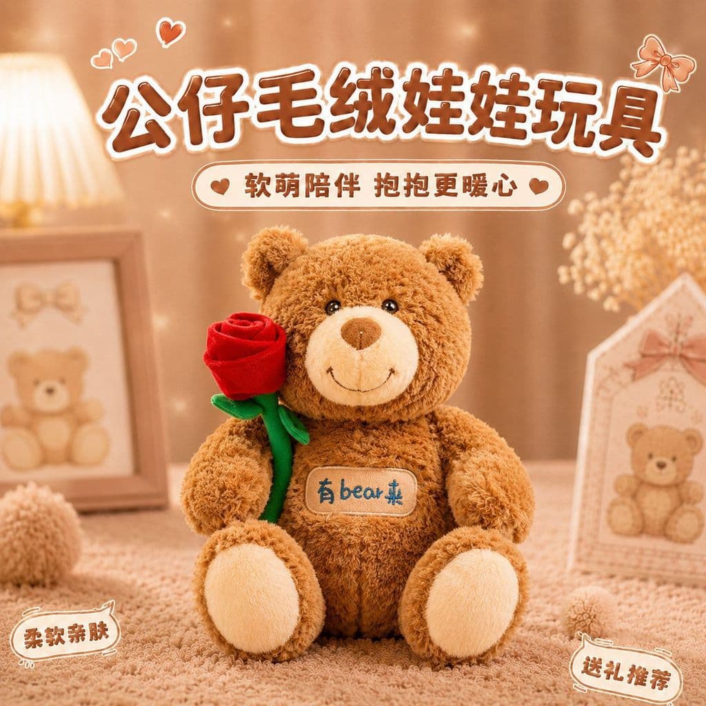 [Estoque pronto] Boneca Urso Rosa Urso de Pelúcia Boneca de Brinquedo de Pelúcia Chapéu de Aniversário Urso Presente de