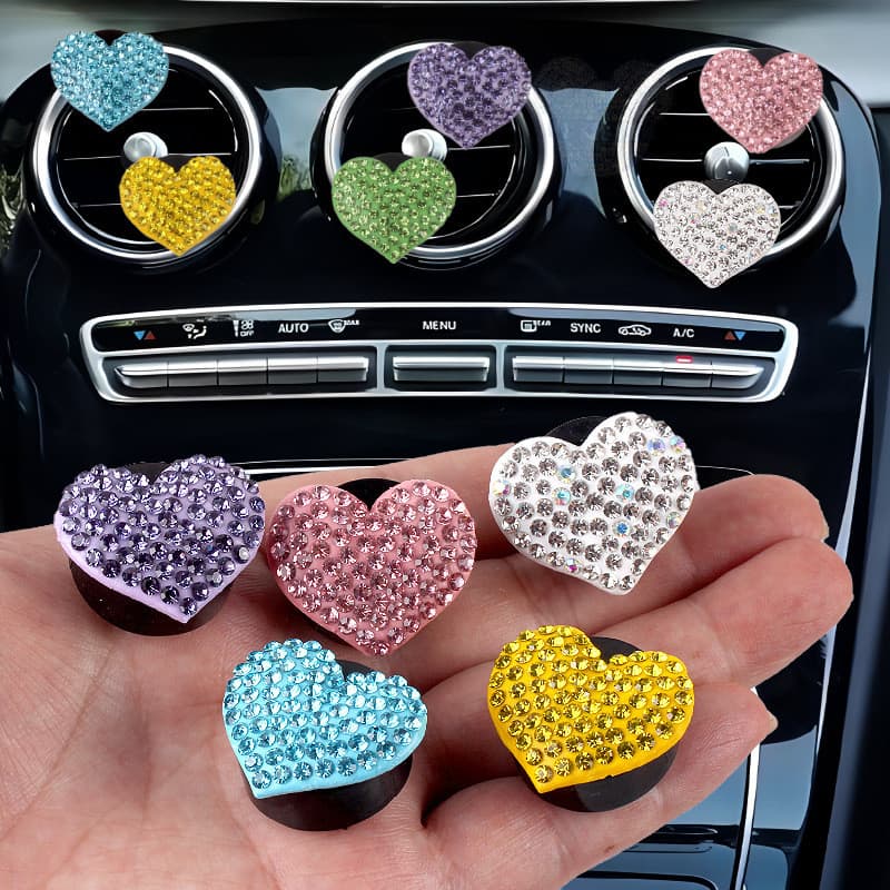 ENVIO RÁPIDO Clipe de Ventilação para Carro em Forma de Coração com Cristais de Diamante e Strass, Suporte para Perfume