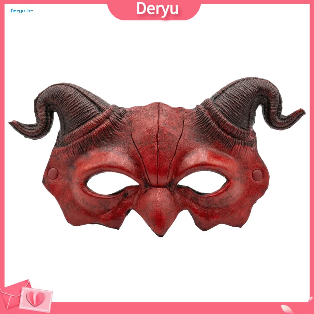 Devil Half-face Mask Fade-resistant Demon Halloween Ram Horn Lightweight Half Face Masquerade for Cosplay Costume Party