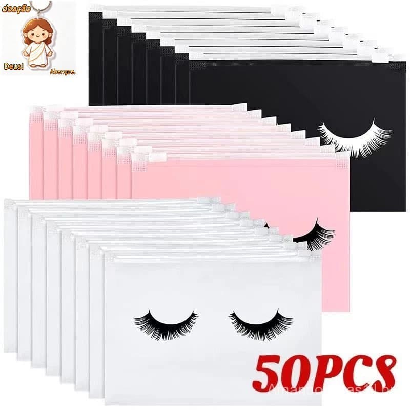50 Pçs Contagem Sacos De Maquiagem De Cílios Com Zíper Adorável by pdr