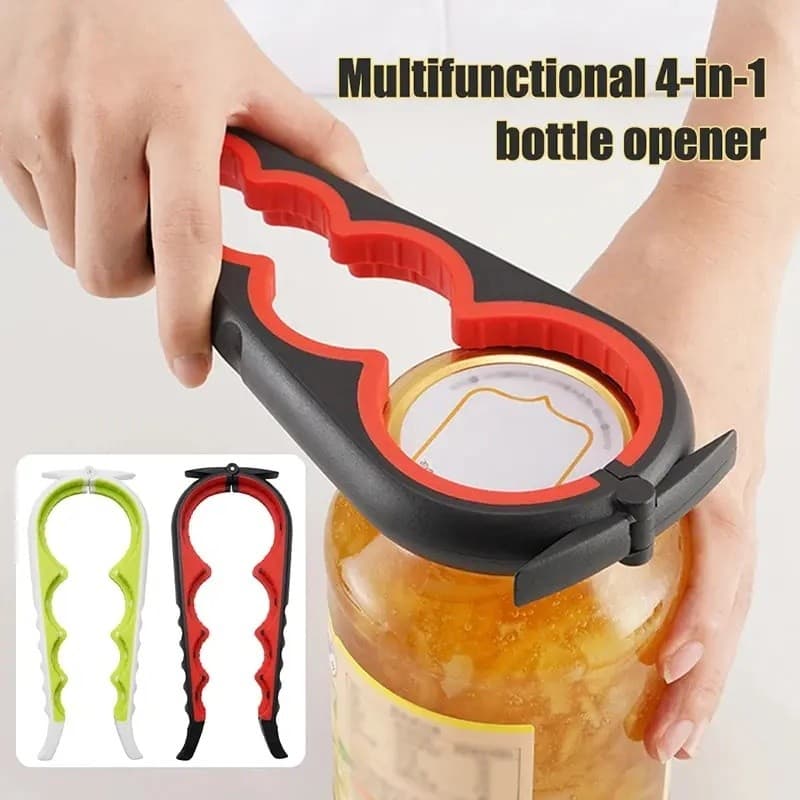 Abridor de Latas Multifuncional Quatro em Um, Abridor de Garrafas de Bebidas, Torcedor de Tampas, Abridor de Latas de Qu
