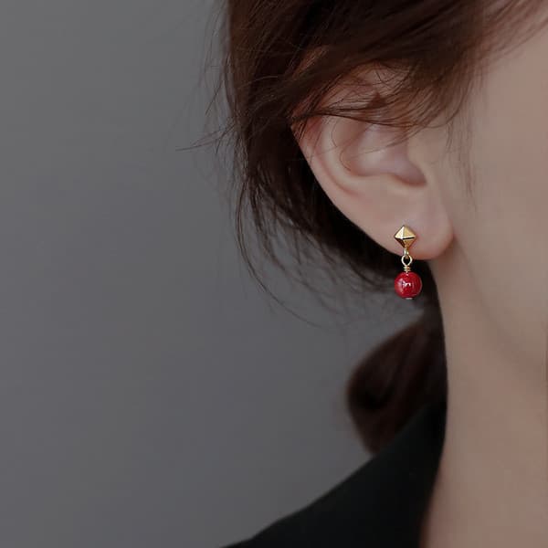 | kit brinco aço inoxidável | 【cartelas de brincos feminino】 ❈S925 prata brincos de feijão vermelho feminino 2021 novo e