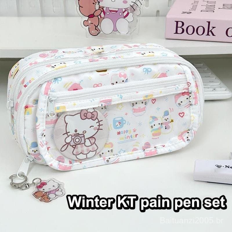 0PBR (YGD) Estojo fofo multicamadas Sanrio Hello Kitty KT Cat Bolsa de armazenamento de grande capacidade E1YR