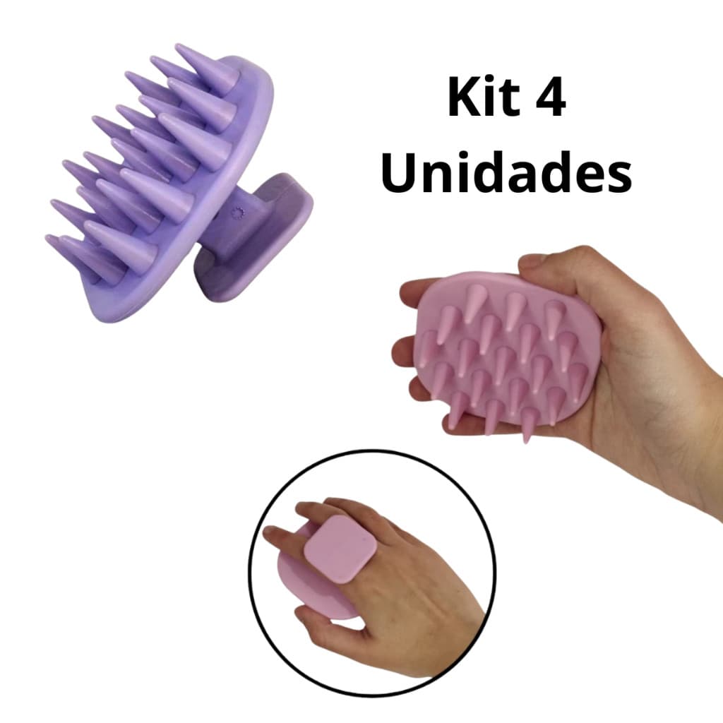 Kit 4 Escovas para Couro Cabeludo Massageadora Capilar para Todos os Tipos de Cabelo
