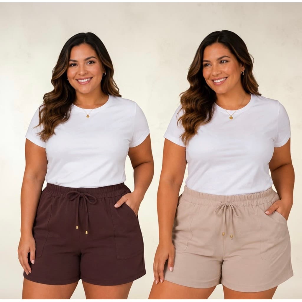 Short Feminino Plus Size Moletinho Soltinho Cintura Confortável GG G1 G2 G3 até 54