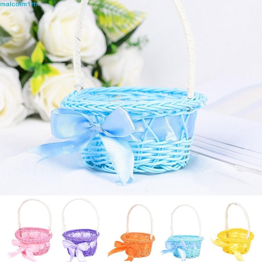 Cesta De Flores Pequena Redonda MALCOLM , Decorativa Com Alça Portátil Tecida