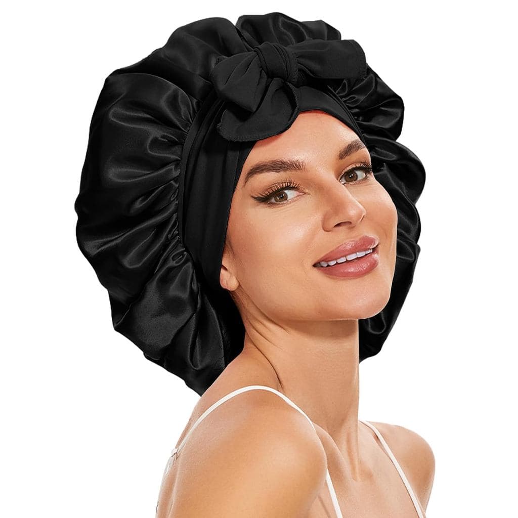 Touca de Cetim Grande para Dormir, Touca de Cetim de Dupla Camada para Dormir com Faixa de Amarrar, Touca de Banho, A-05