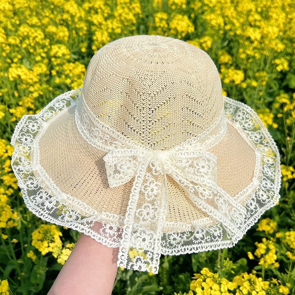 Chapéu feminino chapéu de sol arco fita tomada de viagem protetor solar chapéu de aba grande 8.7