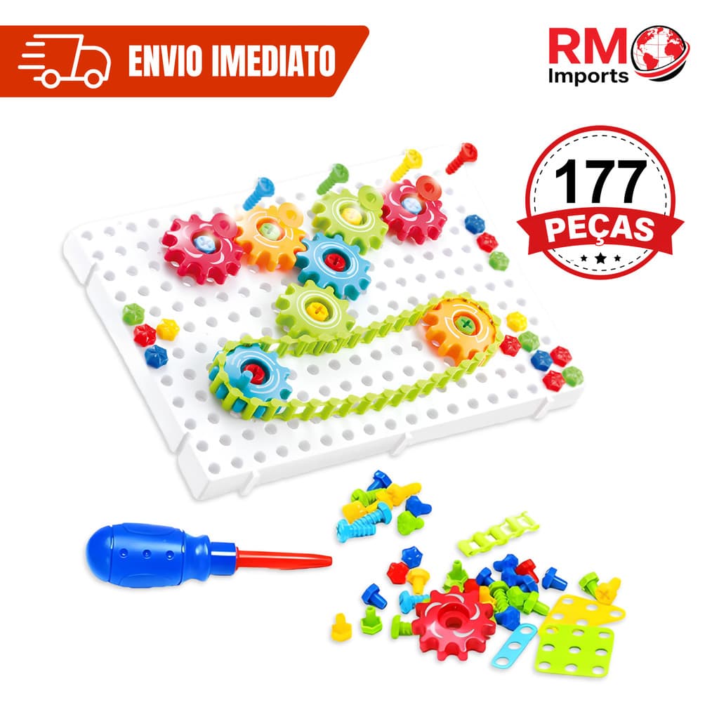 Maleta de Ferramentas Infantil 177 Peças Kit de Montar Parafusos Engrenagens Brinquedo Educativo