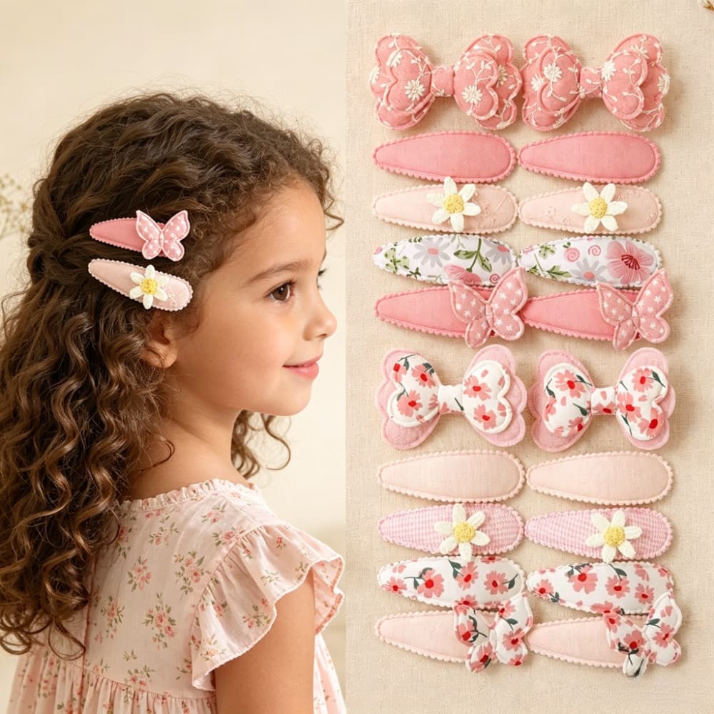 1 Conjunto De Grampos De Cabelo Com Laço De Tecido Floral , BB Estilo Pastoral Para Meninas , Clipes Laterais Sem Furos