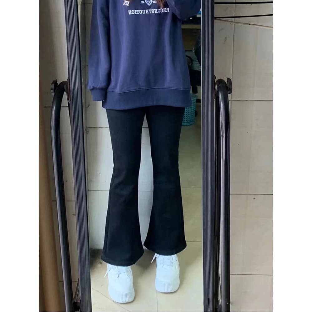 Tamanho grande gordura mm cintura alta ligeiramente queimado Jeans feminino pequeno preto mais magro olhar magro-ajuste