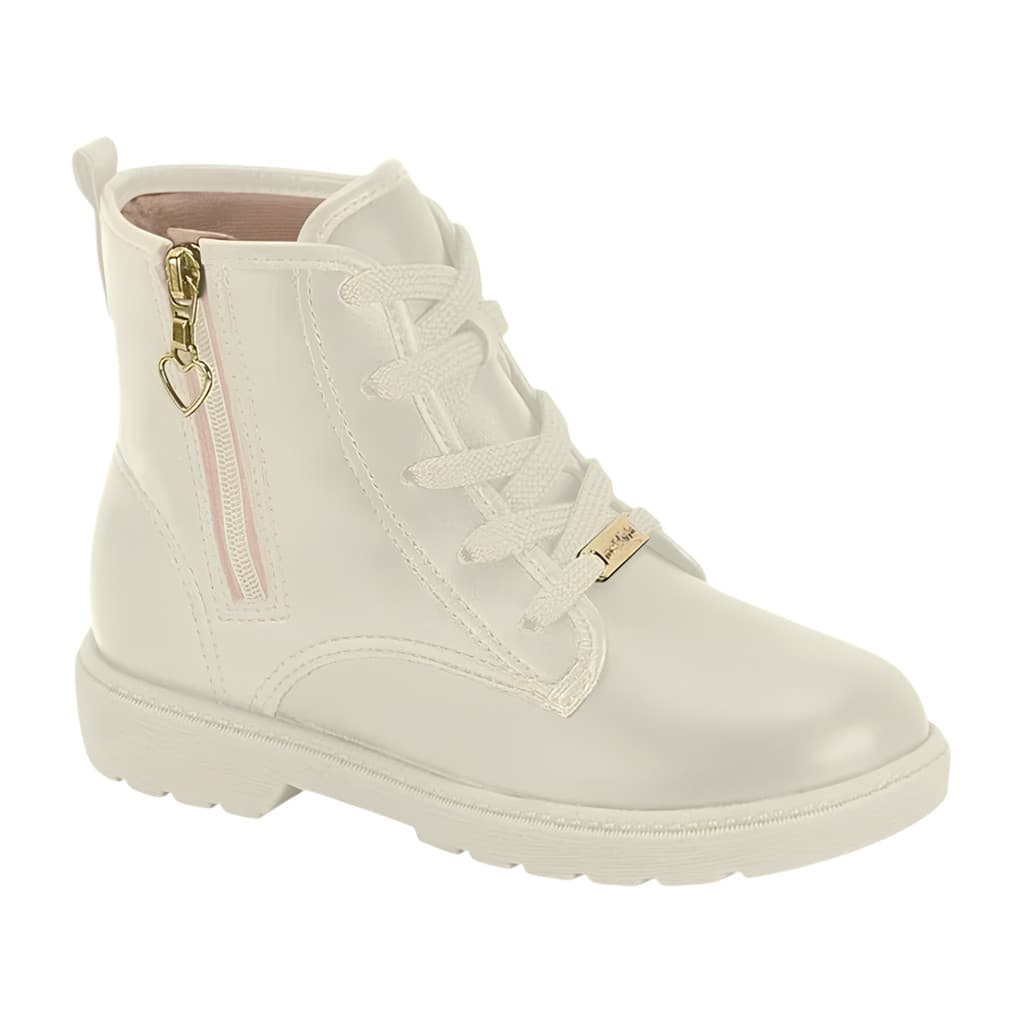 Bota Coturno Infantil Menina Molekinha Tratorada Cadarço Zíper Dourada Feminino Juvenil Bege Creme Boiadeira Rodeio