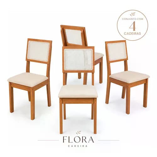 Kit Conjunto 4 Cadeira Sala Jantar Flora Mdf Cinamomo Leifer