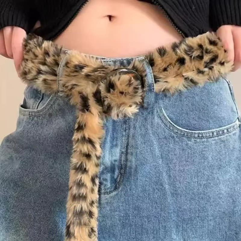 Cinto De Veludo Ajustável 125cm | Fivela De Liga Com Estampa De Leopardo Para Mulheres , Acessórios De Moda Diária Elást
