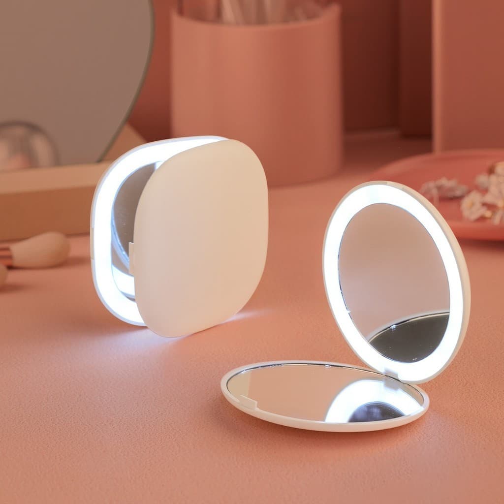 Venda quente HD LED com luz de preenchimento espelho dupla face portátil espelho de maquiagem dobrável espelho de beleza