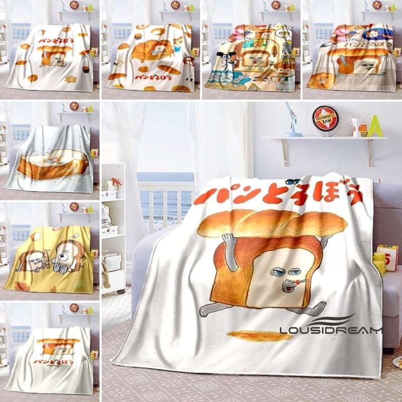 Cobertor de ladrão de pão fofo de desenho animado, macio e confortável, adequado para casa, quarto, cama, sofá, piqueniq