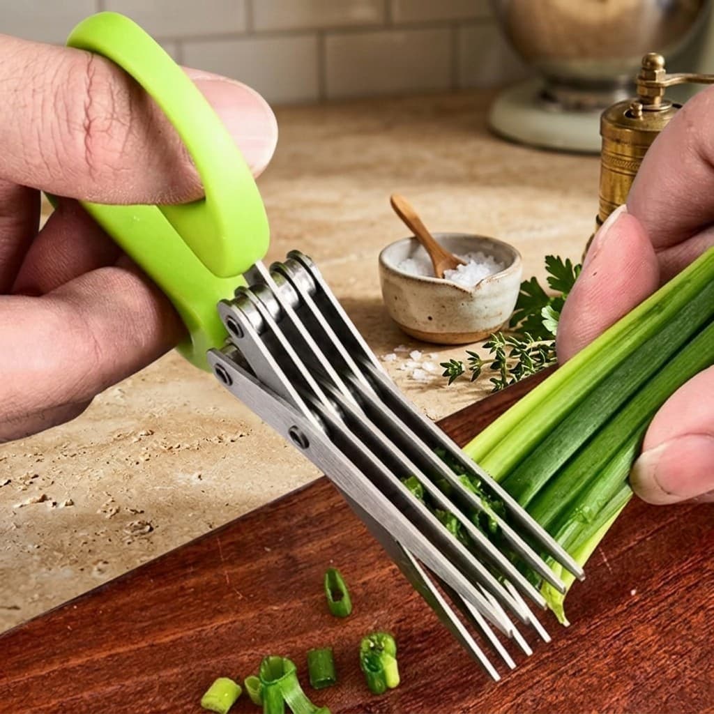 Tesoura De Cozinha 5 Lâminas Aço Inox Com Pente De Limpeza E Capa