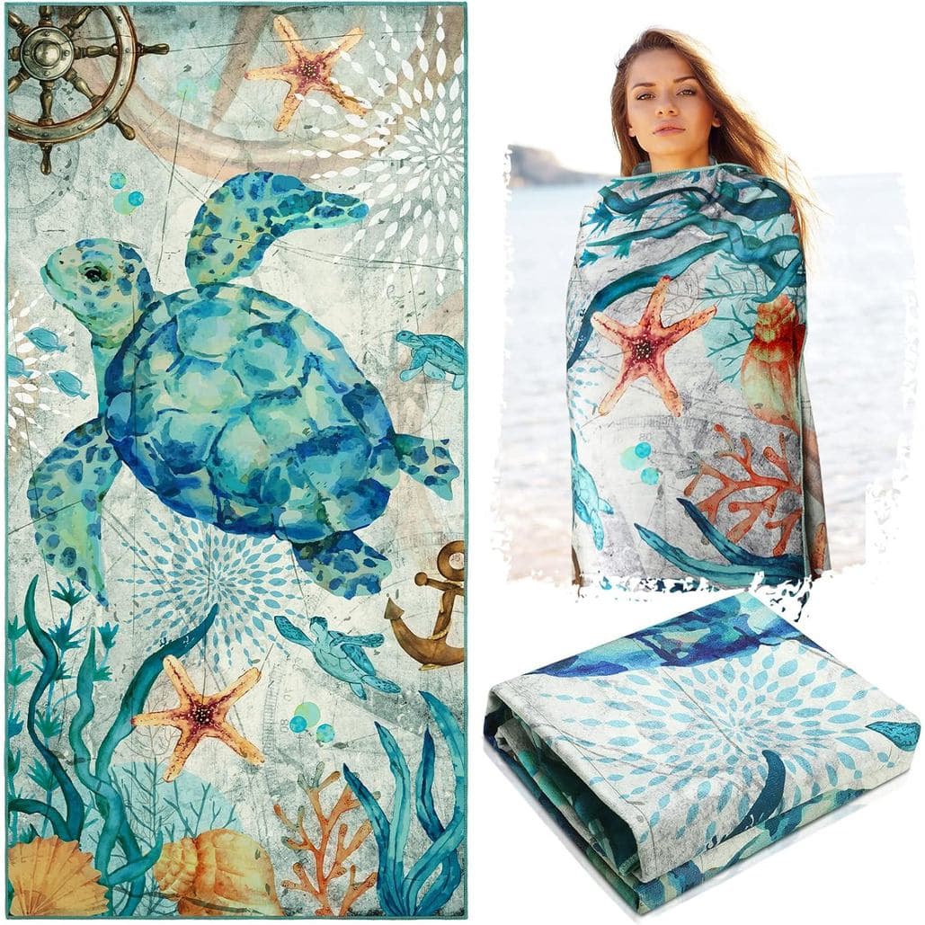Toalha de Praia Zhanmai de Microfibra com Estampa de Tartaruga Marinha, 30 x 60 Polegadas, Toalhas de Banho, Toalha de P