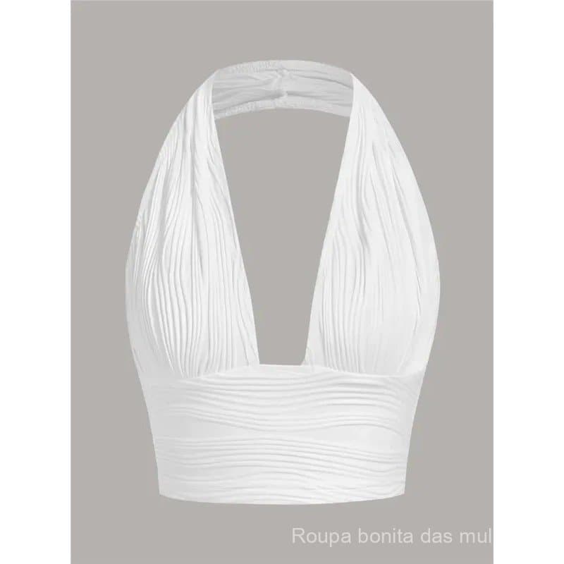 Top cropped verde sem costas para mulheres, estilo Y2K, roupa grunge de verão, com decote em V profundo, sem mangas, est