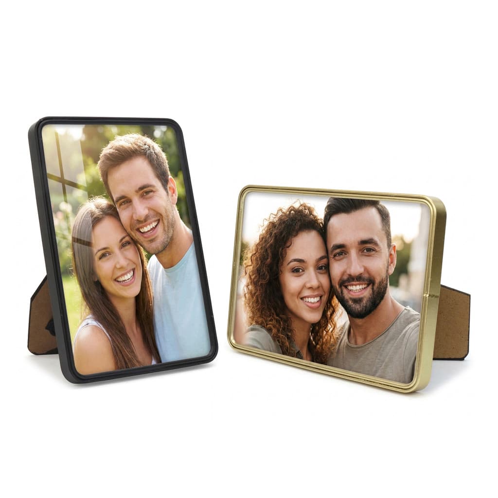 Porta Retratos 10x15 Preto e Dourado Metal - Kit 2 Molduras