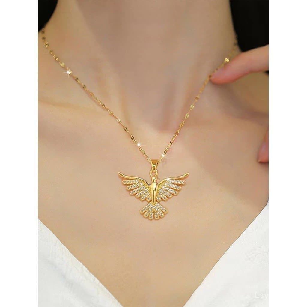 Colar de Aço Inoxidável de Luxo com Pingente de Fênix, Design Elegante para Mulheres, 1 Peça WZ3V