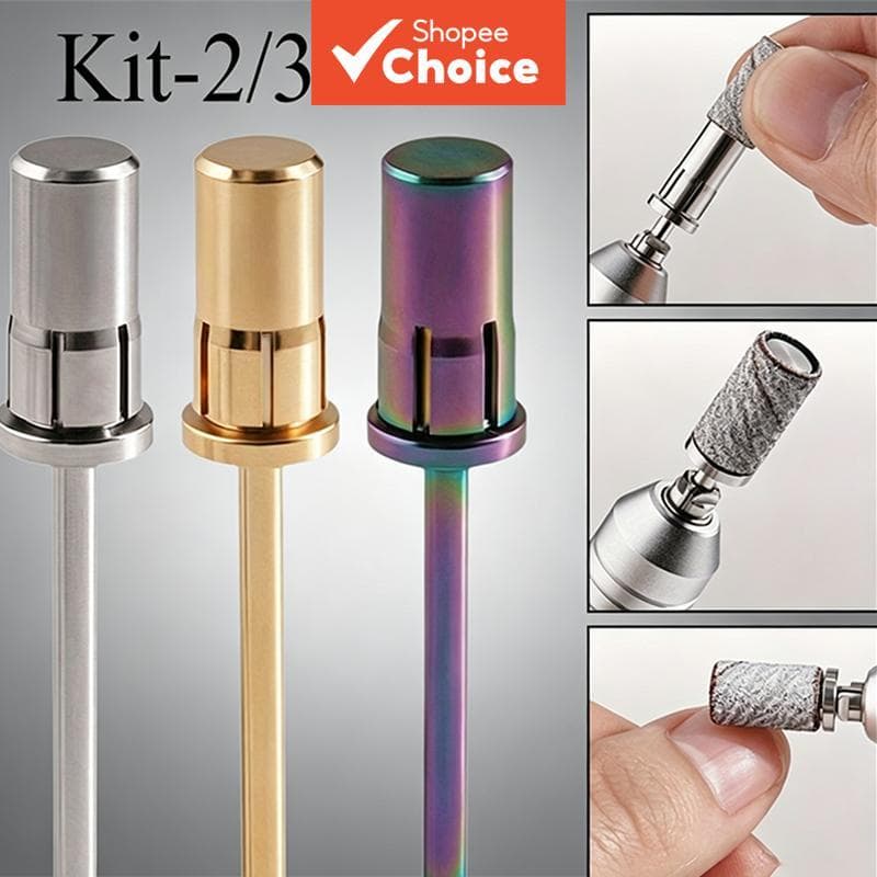 Kit 2/3 peças de mandril de banda de lixa metálica, suporte de manga de lixa colorida para unhas para broca elétrica de