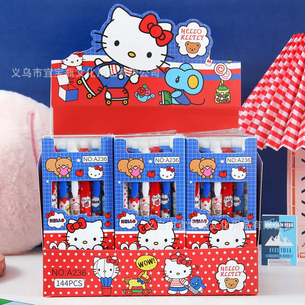 Caneta apagável Hello Kitty Cute Girl Heart Friction Fácil de esfregar Caneta de Gel azul Alunos da escola primária prat
