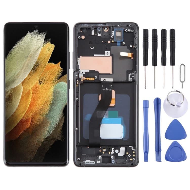 Tela LCD OLED Em Estoque Pronto Para Samsung Galaxy S21 Ultra 5G SM-G998B Digitalizador Conjunto Completo Com Moldura ,