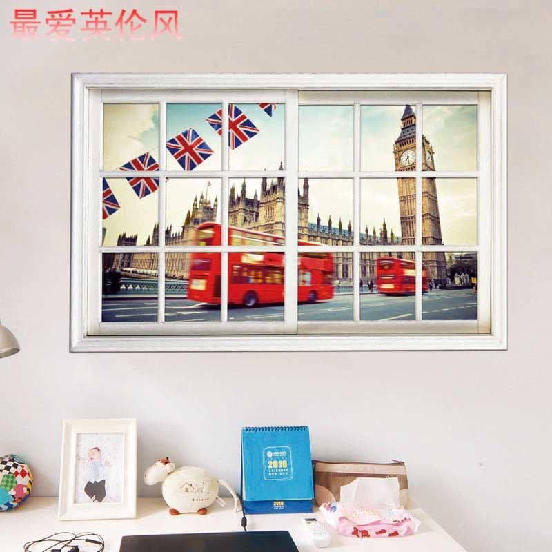 Estilo britânico decoração de parede adesivos pvc adesivos de parede criativo falso janela estudo adesivos de parede gra