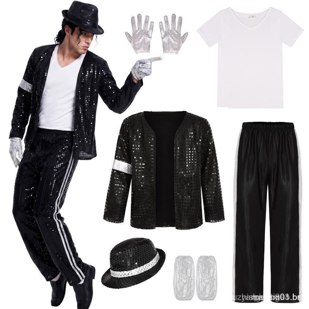 Conjunto de Fantasia com Lantejoulas do Michael Jackson para Homens, Traje para Apresentações de Palco, Fantasia GAAE