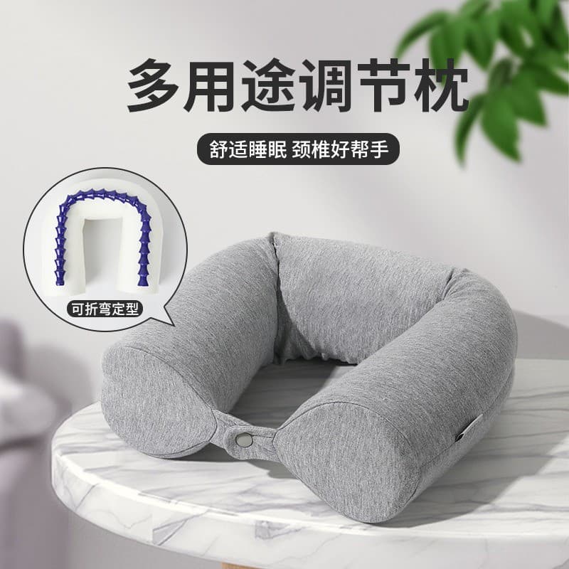 Travesseiro cilíndrico de viagem em forma de u, variedade de deformação ajustável, travesseiro Cervical, espuma de memór