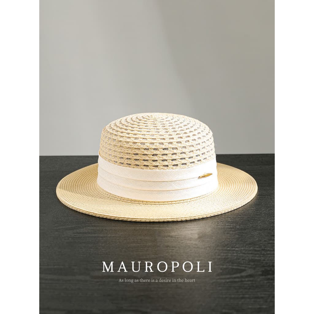 Chapéu de palha francês de topo plano feminino verão guarda-sol chapéu de sol estilo dinheiro antigo chapéu de sol 26 no