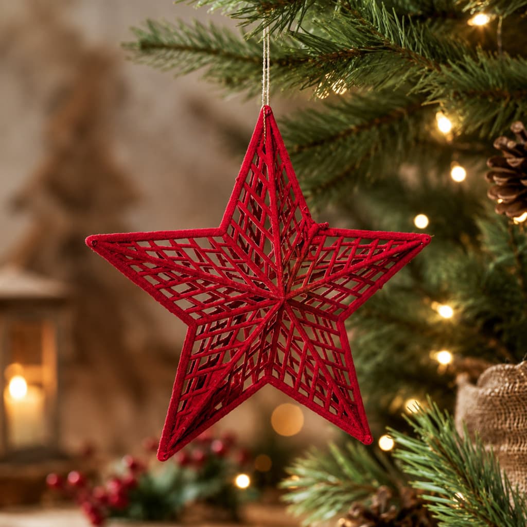 Pendente Estrela Natal 19,5cm Vinho Camurçada Enfeite Árvore Luxo Decoração Premium