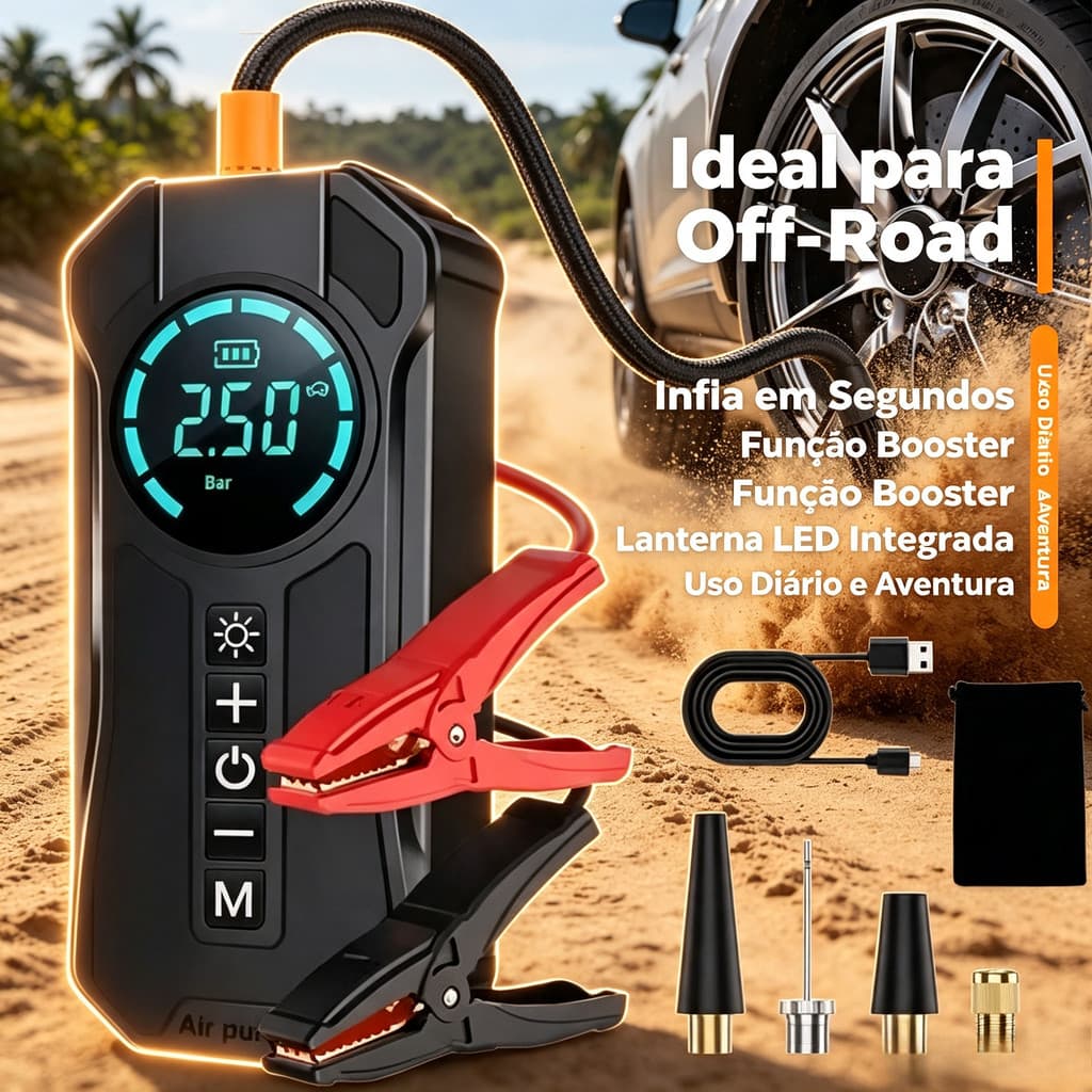 Partida De Emergência Portátil + Bomba De Ar Com Conector Roscado-Função Dupla