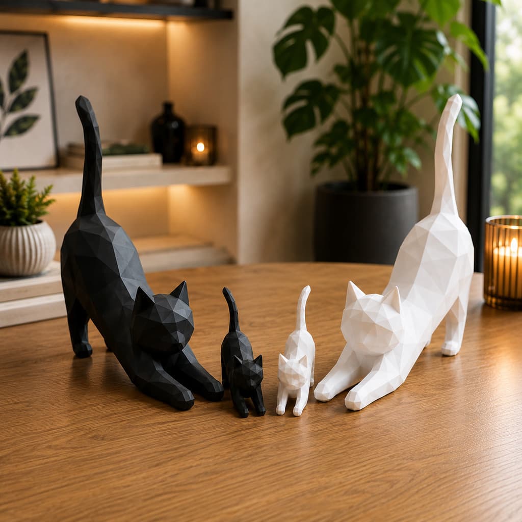 Gatos Decorativos Casal Escultura Minimalista Enfeite Moderno para Sala Quarto Escritório