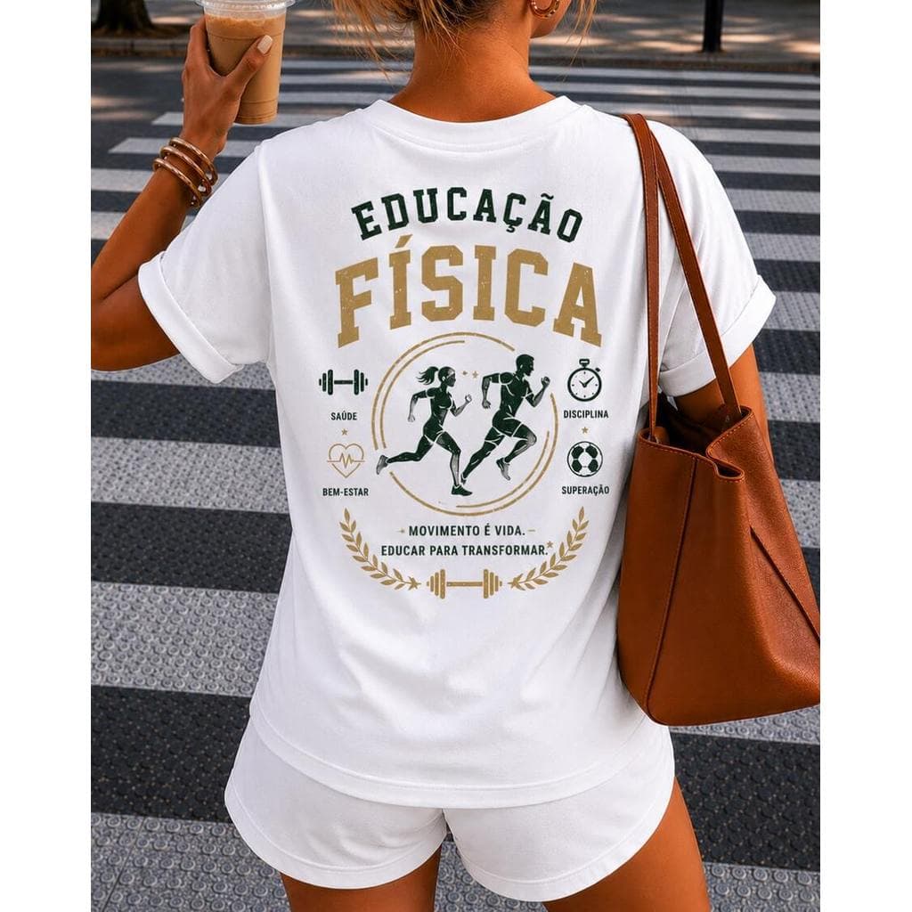 Camisetão Feminino Estampado Costas Educação Física Profissão Faculdade Curso 100% Algodão