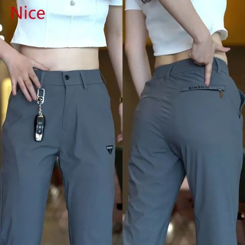 Calças de Seda Gelada MaxConfort Samoieda para Mulheres, Estilo Casual Leve para o Verão, Calças Elegantes e Elásticas d