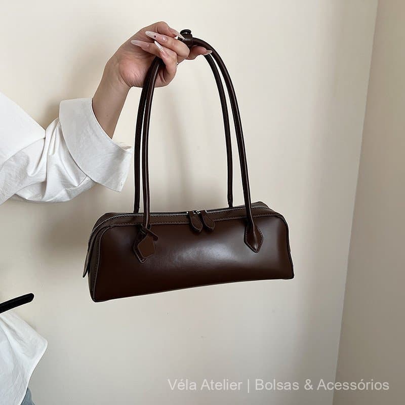 Bolsa Feminina Baguete De Ombro Em Couro PU Com Alça Dupla Fina Para Trabalho E Dia A Dia