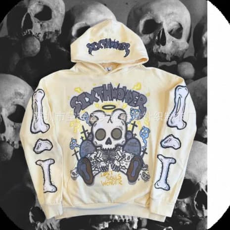 [Novo produto] Moletom com capuz estampado na frente e nas costas com osso de caveira, jaqueta solta [Venda quente]