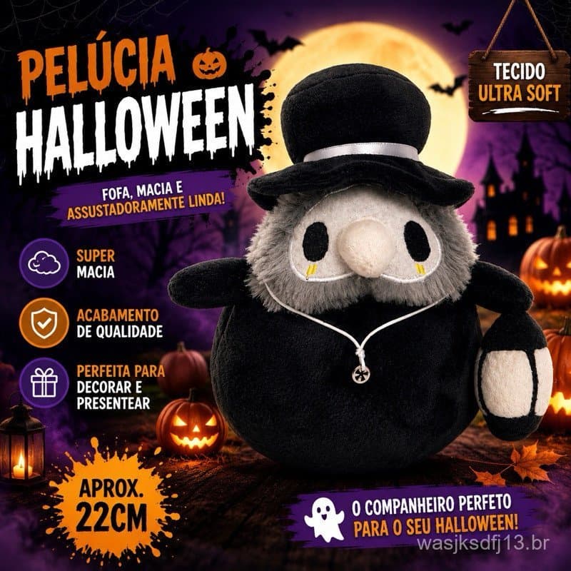 Pelúcia Corvo da Morte Halloween 22cm Super Macia Gótica Decoração e Presente
