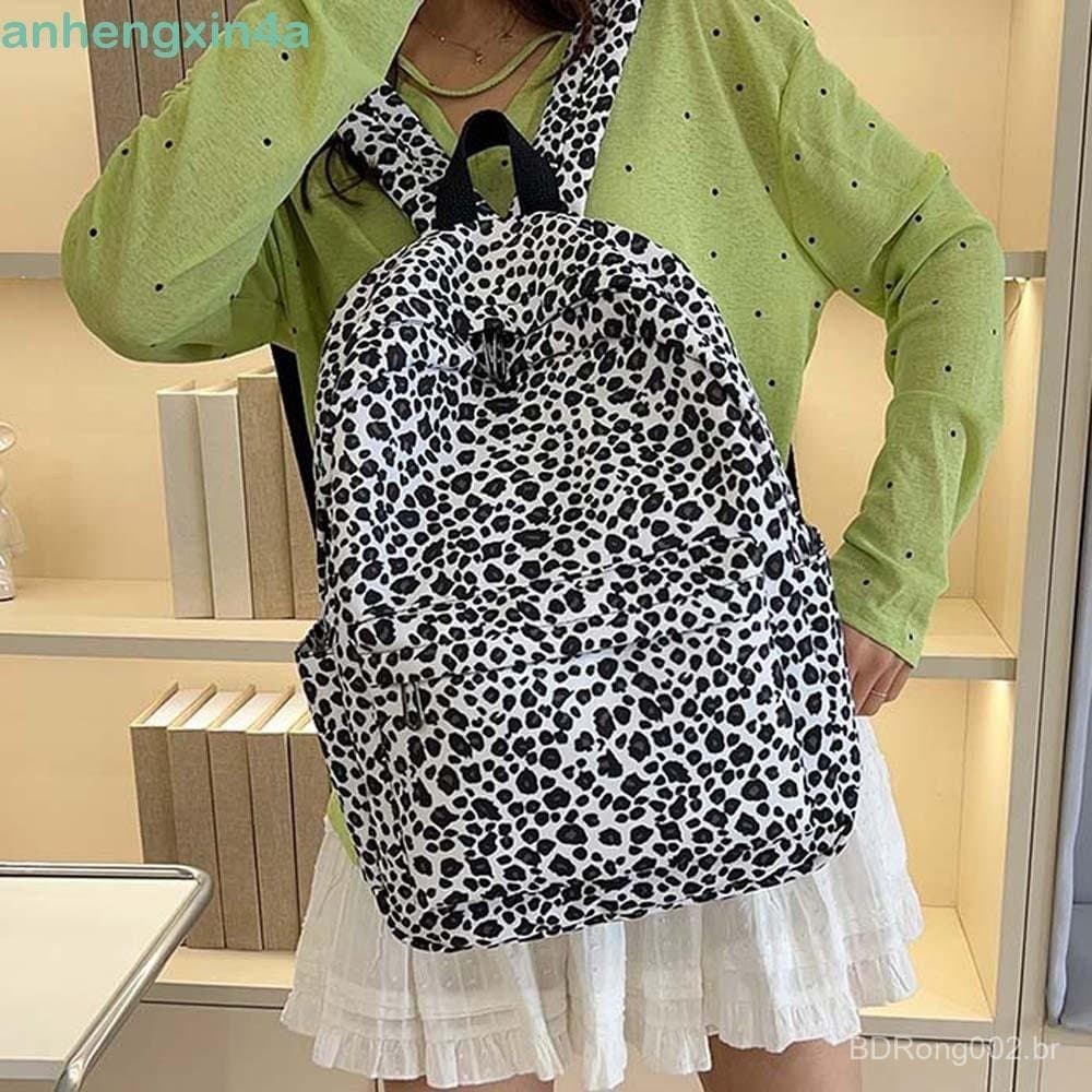 Bolsa Escolar Para Estudantes ANHENGXIN , Mochila Durável Com Estampa De Leopardo De Nylon , Prevenção De Arranhões