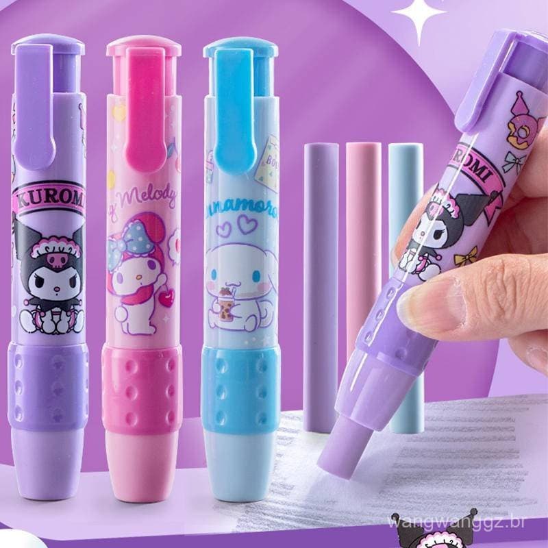 3Pcs/Set Sanrio Cute pattern Apagadores Retráteis Tipo Caneta Crianças Apagador De Lápis Estudantil Mymelody Kuromi Cinn