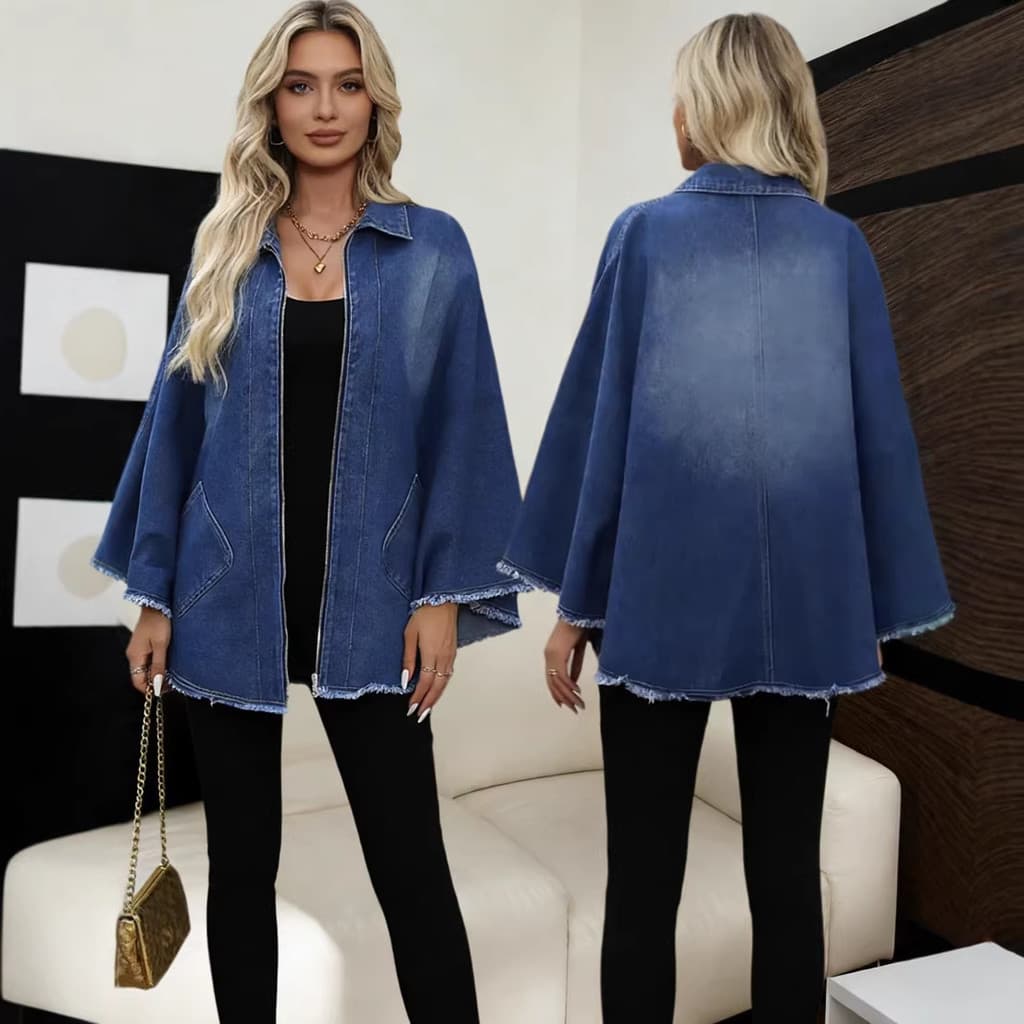 Jaqueta jeans Top moda feminina lapela solta jaqueta manga boneca